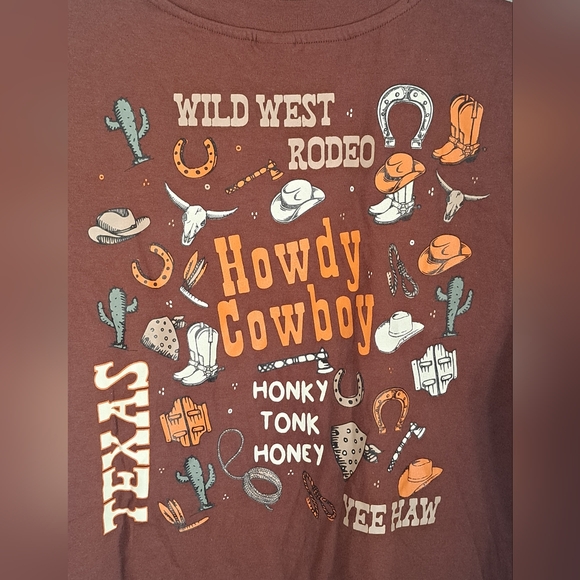 Howdy Cowboy Wild West Rodeo Brown Top Size Meduim #New - Picture 4 of 9